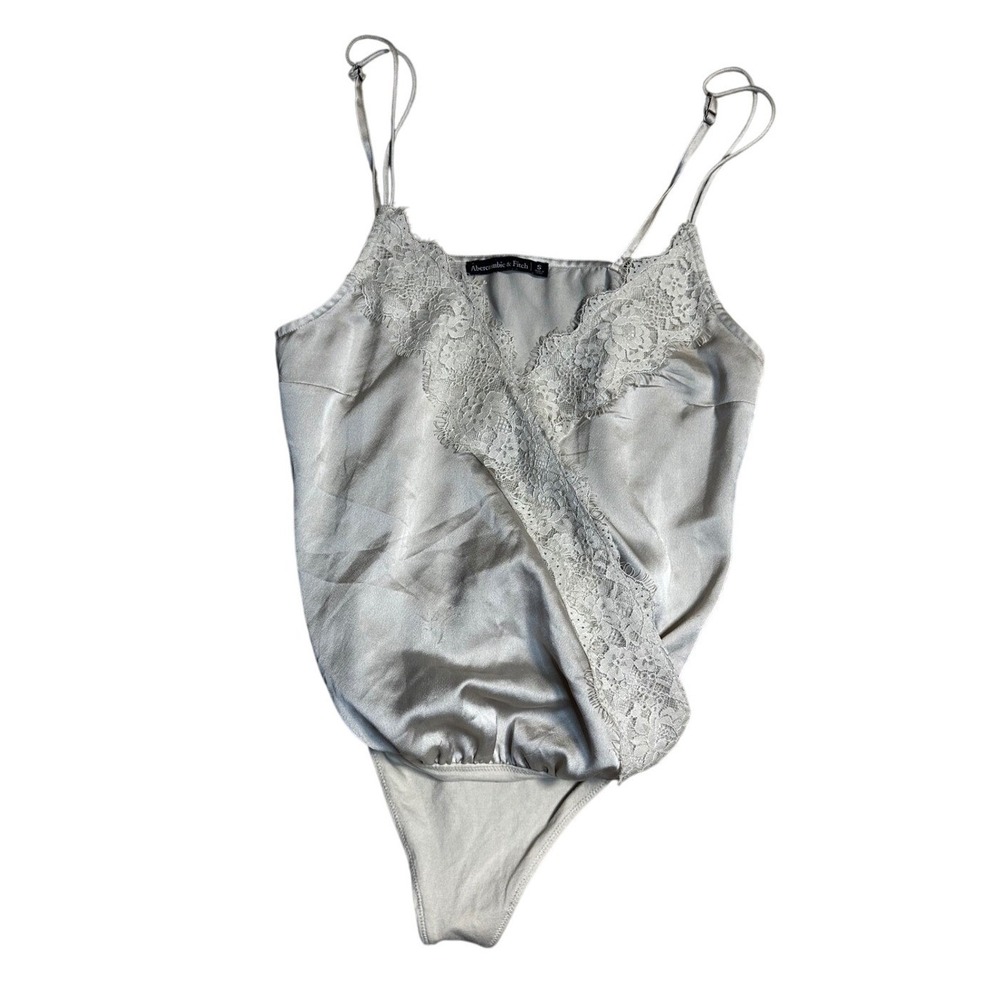 Abercrombie & Fitch Womens large Satin & Lace Snap Thong Body Suit Adjustable